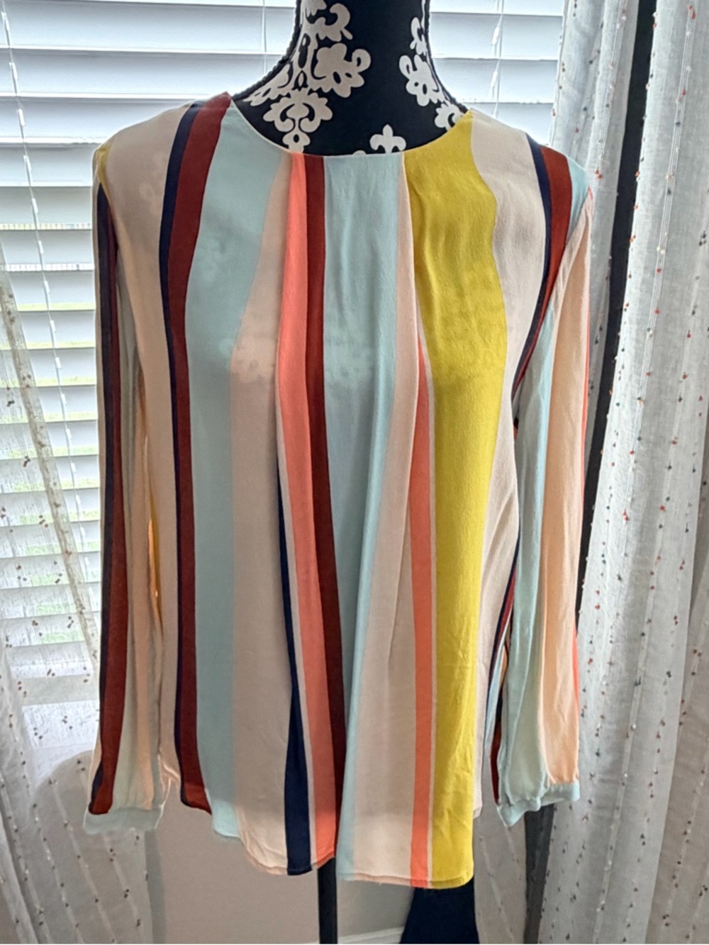 Multi-Stripe Long Sleeve Women's Blouse - Pastel & Bright Stripes